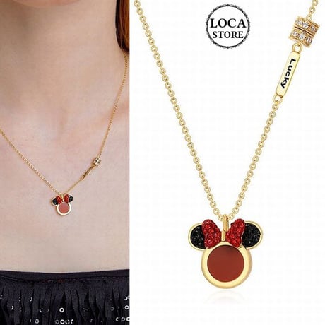 ネックレス Disney ディズニー ミニーマウス MINNIE ミニー ペンダント クロスチェーン コラボ 合金 メッキ クリスタル DTC-606635275762