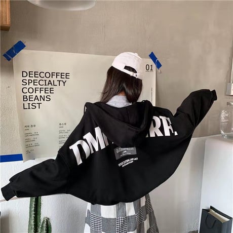 パーカー ジップアップ バックプリント ドルマン ライトアウター 体型カバー トップス ルーズ 長袖 レトロ 大人可愛い ガーリー カジュアル DTCA-673380979302