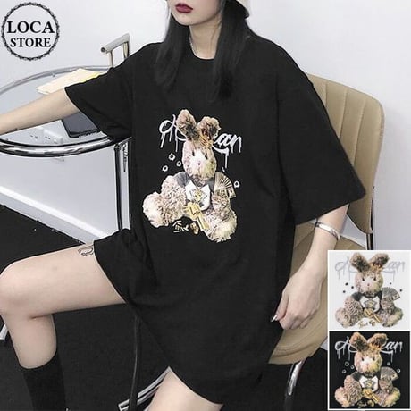 ユニセックス Tシャツ 半袖 ギャングラビット うさぎ バックプリント オーバーサイズ カジュアル ストリート系ファッション 韓国ファッション メンズ レディース DTC-621066792570