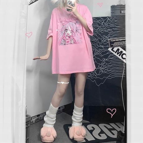 Tシャツ 半袖 女の子プリント オーバーサイズ 大きめ カジュアル 病み可愛い 病みかわ 地雷系 韓国ストリートファッション 韓国ファッション レディース DTC-639289235097