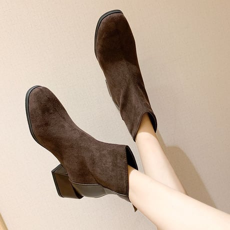ショートブーツ チャンキーヒール 22.5～25.0cm バックジップ 歩きやすい 履きやすい レディース ブーツ おしゃれ 大人可愛い ガーリー DTC-628435471834
