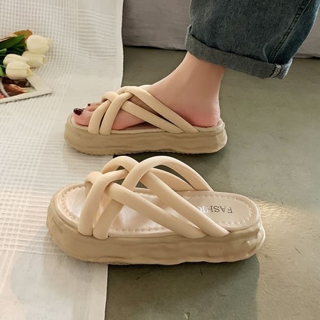 クロスベルト 厚底サンダル 22.5～25.0cm プラットフォーム 厚底 サンダル ビーチサンダル 美脚効果 脚長 トレンド 韓国ファッション レディース DTC-646643961256