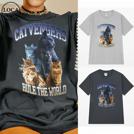 ユニセックス Tシャツ 半袖 CAT 猫 クルーネック オーバーサイズ ゆったり 大きめ 韓国ファッション メンズ レディース カジュアル ストリート系 DTC-666217024634
