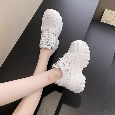 ダッドスニーカー 厚底 22.0～24.5cm シューレース メッシュスニーカー ダッドシューズ スポーツ 厚底スニーカー カジュアル 韓国ファッション レディース DTC-677799728325