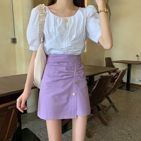 スカート ボタン プリーツ ショート丈 韓国ファッション レディース ミニカート Aライン ハイウエスト レトロ ガーリー 617672540254
