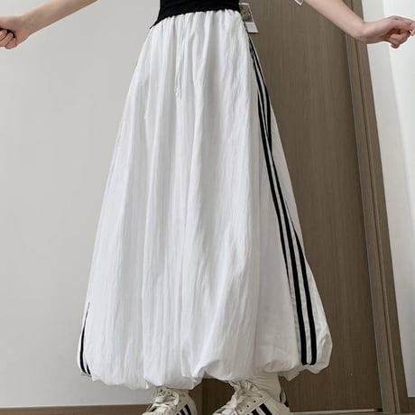 バルーンスカート サイドライン ロングスカート ハイウエスト Aライン スカート ゆったり レトロ 大人可愛い ガーリー カジュアル DTCA-1036905968455