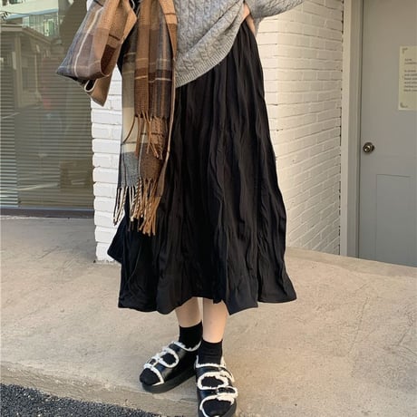 プリーツスカート ハイウエスト ロング丈 Aラインスカート フレアスカート ウエストゴム レトロ 韓国ファッション レディース 大人可愛い ガーリー フェミニン DTC-661833506858