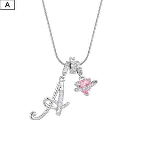 イニシャル Ａ-Ｚ ネックレス チェーン付き シルバー アルファベット ハートチャーム スネークボーンチェーン ペンダント アクセサリー 合金 ジュエリー DTCA-1026122476779