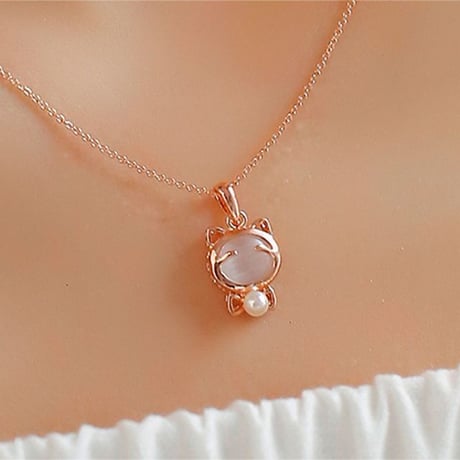 【★送料無料★】ネックレス レディース 猫 ゴールド 人工水晶 合金 シンプル ペンダント 人気 かわいい アクセサリー ジュエリー プレゼント (DTC-18369503712)