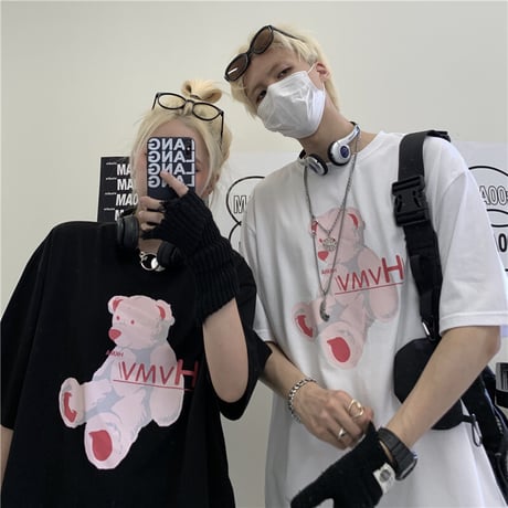 ユニセックス tシャツ クマちゃん ベアー ルーズ 韓国ファッション メンズ レディース オーバーサイズ トップス 大きめ カジュアル ストリートファッション DTC-642775642182