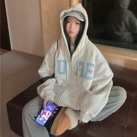 パーカー ジップアップ トップス プラスベルベット シンプル オーバーサイズ ルーズ レトロ 韓国ファッション レディース カジュアル 韓国ストリートファッション DTC-687880569424