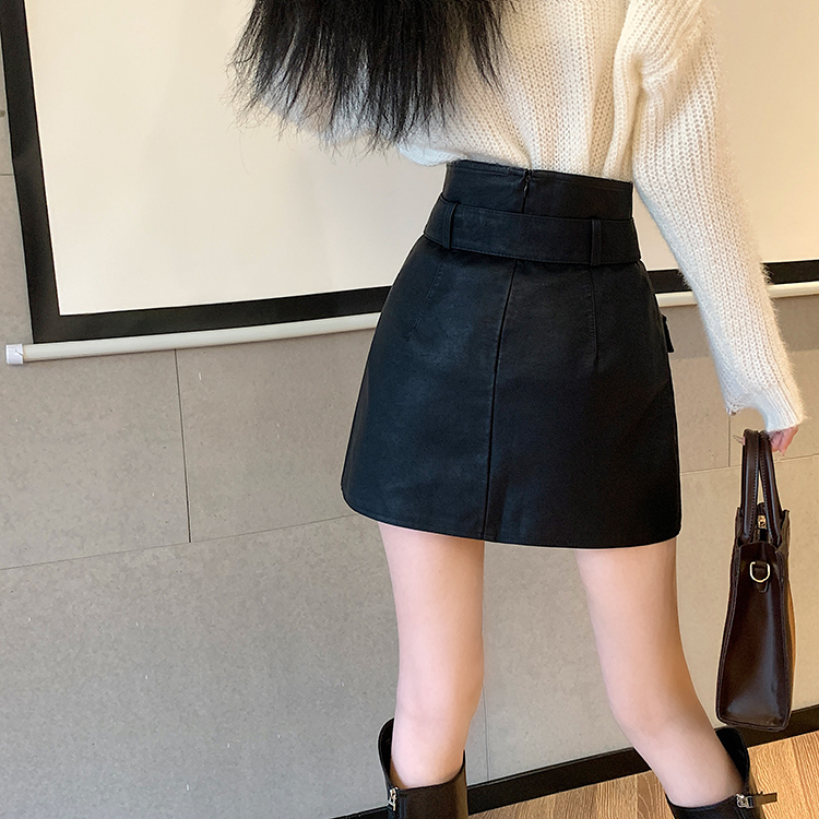 フェイクレザー ミニスカート ハイウエスト 3色 Aライン 綺麗め ラップ風 PUレザー スカート ミニスカート ハイウエスト スリム