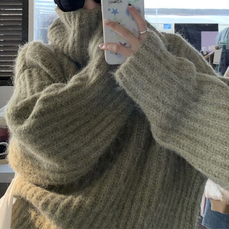 タートルネック リブニット ルーズ ハイネック ニット セーター ゆったり 長袖 レトロ 韓国ファッション レディース 大人可愛い ガーリー カジュアル DTC-691643863678