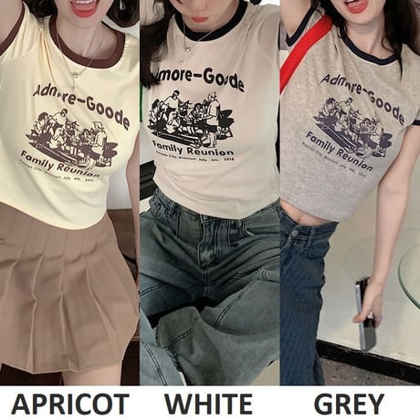 レトロプリント Tシャツ ショート丈 半袖 クルーネック スリムフィット レトロ カジュアル ストリートファッション ストリート系女子 DTCA-702505709620