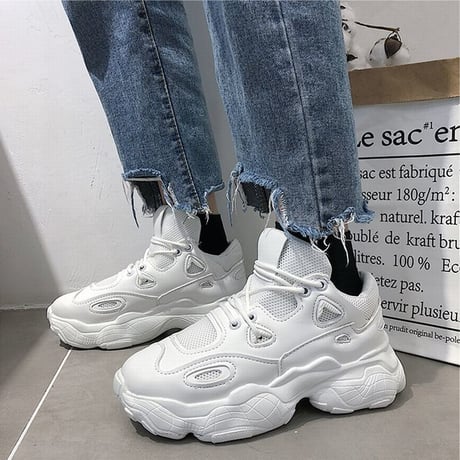 レディース 2カラー ダッドスニーカー 厚底スニーカー シューズ ラウンドヘッド 韓国ファッション (DCT-589452737987)
