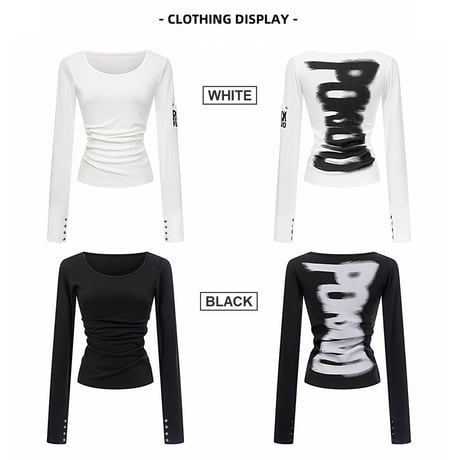 前後2way ロンT ブラッシュプリント オフショルダー カットソー tシャツ トップス スリムフィット タイトフィット レトロ 大人可愛い ガーリー カジュアル DTCA-981680300134
