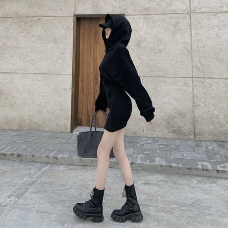 フード付き ワンピース ハイウエスト ミニワンピース パーカーワンピース スウェット 長袖 レトロ 韓国ファッション レディース 大人可愛い ガーリー DTCA-661706775371