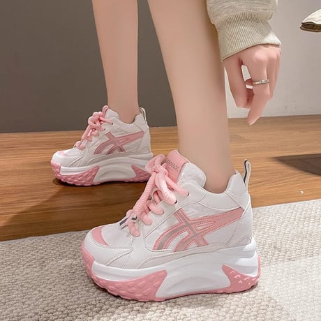 厚底スニーカー ダッドスニーカー 22.0～24.5cm インヒール ボリュームソール レースアップ 厚底 ダッドシューズ カジュアル 韓国ファッション レディース DTC-737424675056