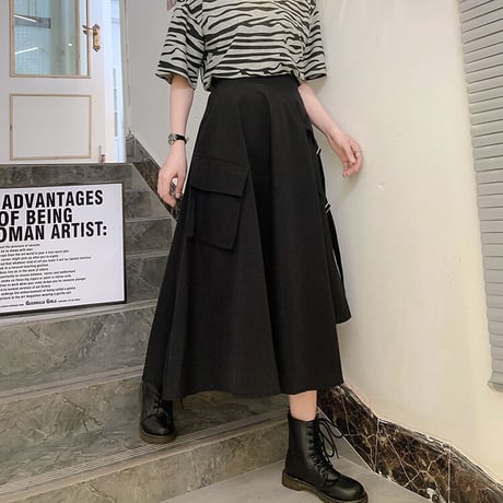 不規則デザイン スカート スプリットスカート アシンメトリー 韓国ファッション レディース ロングスカート アシメ Aライン バックル ハイウエスト ガーリー DTC-623466402690