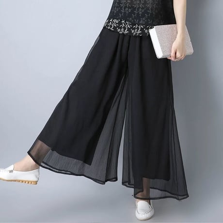 レディース 総レース仕立て ワイドパンツ ガウチョパンツ ワイドレッグパンツ レース 韓国ファッション (DCT-566605987341_1)