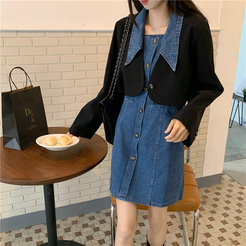 セットアップ 2点セット ショート丈ジャケット デニム襟 デニム