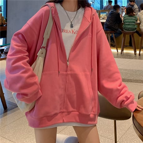 ジップアップ パーカー ワンポイント 韓国ファッション レディース トップス 長袖 カジュアル ストリートファッション DTC-638737949320