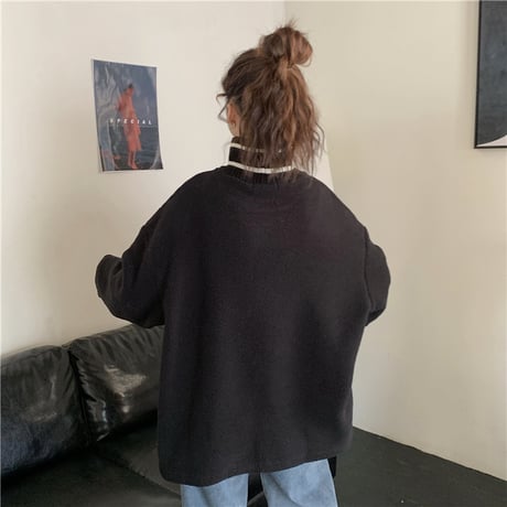 フリース トレーナー プルオーバー 韓国ファッション レディース ゆったり ハイネック トレーナー 体型カバー シンプル レトロ 春 秋 冬 大人カジュアル (DTC-605871158785)