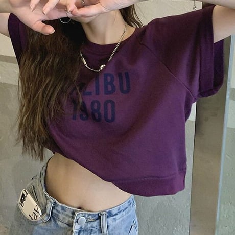 Tシャツ クロップド丈 トップス 半袖 トレーナー 薄手 クルーネック クロップドTシャツ 半袖Tシャツ カジュアル 韓国ファッション レディース DTC-706102125893