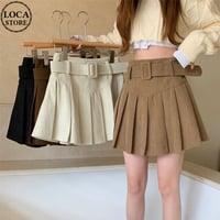 コーデュロイ ベルト付き プリーツスカート ハイウエスト 厚手 Aライン ミニスカート レトロ 韓国ファッション レディース 大人可愛い ガーリー DTC-688624561495