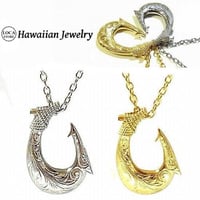 ハワイアンジュエリー ネックレス フィッシュフック 金属アレルギー対応 スクロール 波 ハート メンズ レディース サージカルステンレス アクセサリー gps8791