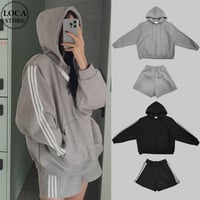 セットアップ 上下セット スウェット サイドライン ジップアップ パーカー ショートパンツ ジャージ ルーズ レトロ 大人可愛い ガーリー カジュアル DTCA-769928787694