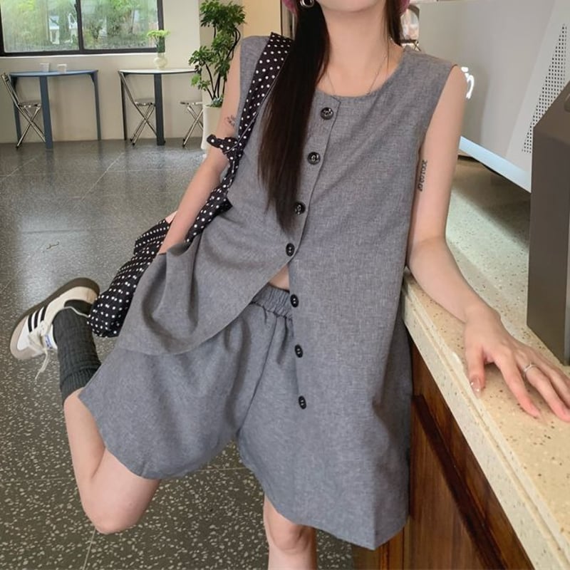セットアップ 上下セット ロングベスト ショートパンツ 2点