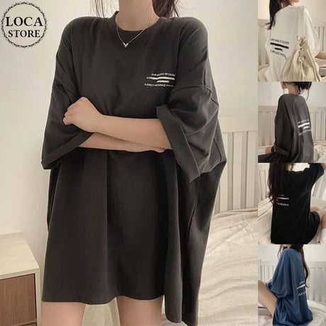 Tシャツ ワンポイント レタープリント 半袖 ドロップショルダー クルーネック シンプル ルーズ レトロ 大人可愛い ガーリー カジュアル ストリート女子 DTCA-833491440518