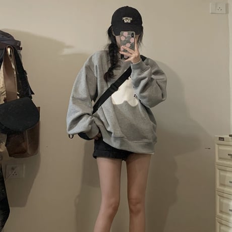 トレーナー プラスベルベット しろくま ベアー オーバーサイズ 厚手 トップス ルーズ レトロ 韓国ファッション レディース 大人可愛い ガーリー カジュアル DTC-688581405788
