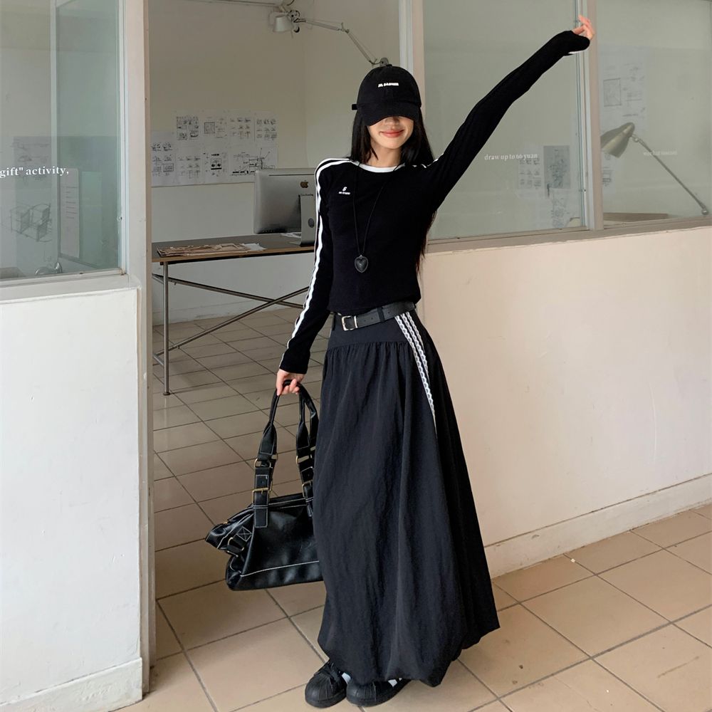 セットアップ サイドライン ロゴ トップス ロングスカート スリム 