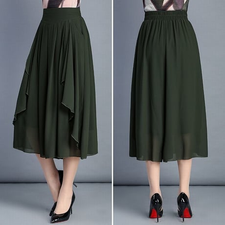 レディース レースフリル ワイドパンツ クロップドパンツ スカート風パンツ ガウチョ 韓国ファッション (DCT-588962570413_b)