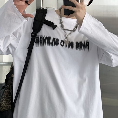 ユニセックス Tシャツ 長袖 ファントムレタープリント ラウンドネック オーバーサイズ トップス 大きめ カジュアル ストリートファッション DTC-650822796802