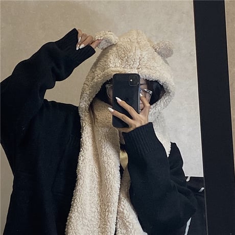 フード付きマフラー 耳付き クマ耳 フード付き ボアマフラー もこもこ フードマフラー ロングマフラー 防寒 暖かい 厚手 韓国ファッション レディース ガーリー DTC-630248123865