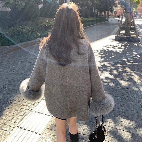 ショートコート ボウタイリボン ファー ピーコート ボタン アウター 長袖 ゆったり ルーズ レトロ 大人可愛い ガーリー DTCA-859618563727