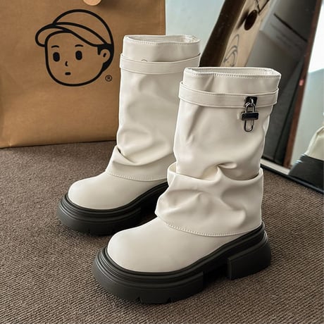 厚底 ショートブーツ 22.5～25.0cm エンジニアブーツ PU フェイクレザー 厚底ブーツ プラットフォーム ブーツ カジュアル 韓国ファッション レディース DTCA-824995505536