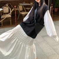 フェイクレイヤード ワンピース フェイクツーピース 切り替え ロングワンピース  Aライン ルーズ 長袖 レトロ 韓国ファッション レディース 大人可愛い ガーリー DTC-881028692653