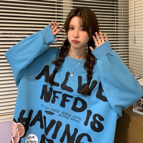 トレーナー ロンT 薄手 オーバーサイズ ラウンドネック 英字 クマちゃん ベアー ルーズ レトロ 韓国ファッション レディース ガーリー カジュアル ストリート系 DTC-656998579130