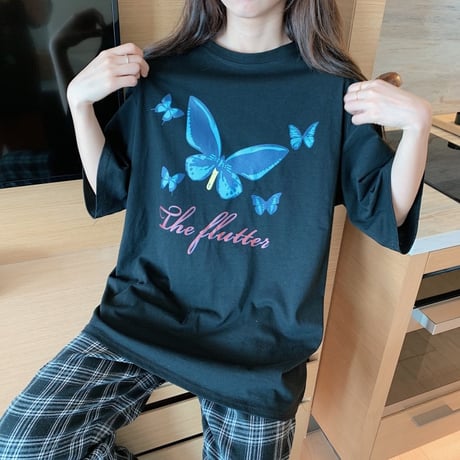 Tシャツ 半袖 韓国ファッション レディース レディースファッション 蝶 バタフライ オーバーサイズ ゆったり 大きめ ストリート DTC-616679627248