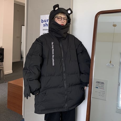 ユニセックス ダウンジャケット カエル フードジャッパー ルーズ 韓国ファッション メンズ レディース 男女兼用 ジップアップ ゆったり カジュアル ストリート系 DTC-631426595628