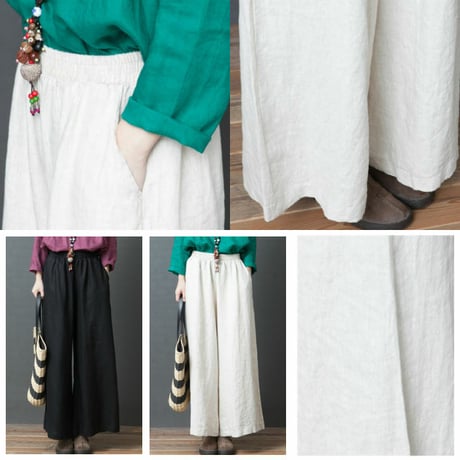 レディース ボトムス コットンワイドレッグパンツ ウエストゴム ゆったりシルエット (DCT-587910006827)