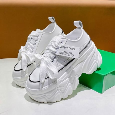 【3カラー】 厚底スニーカー 22.0～24.5cm レースアップ シューズ カジュアル スニーカー 厚底 スポーツ 靴 韓国ファッション レディース 歩きやすい DTC-678633923426