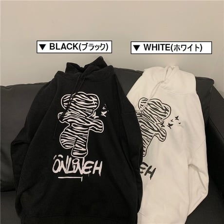 プルオーバー パーカー ゼブラ柄 クマ ベアー プラスベルベット ルーズ 韓国ファッション レディース フーディー ゆったり 大きめ カジュアル ストリート系 DTC-631127121874