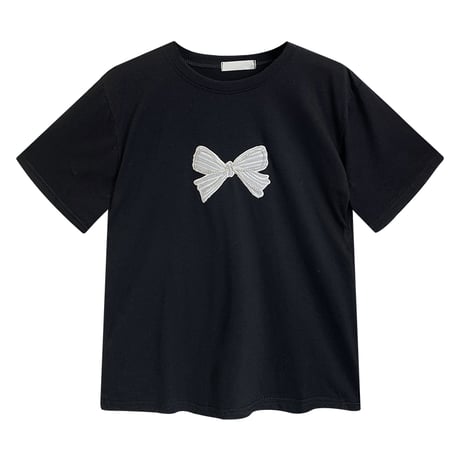 Tシャツ リボン 半袖 ラウンドネック ルーズ ゆったり 韓国ファッション レディース トップス カジュアル ストリートファッション DTC-640249598597