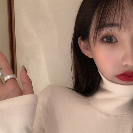 スリムフィット ハイネック カットソー 裏起毛 韓国ファッション レディース タートルネック タイト 長袖 Tシャツ 無地 レトロ (DTC-609008831719)