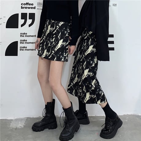 2点セット ミニスカート ＋ ロングスカート タイダイ染め 台形スカート ハイウエスト 韓国ファッション レディース タイトスカート 大人可愛い ガーリー DTC-635660946074_S
